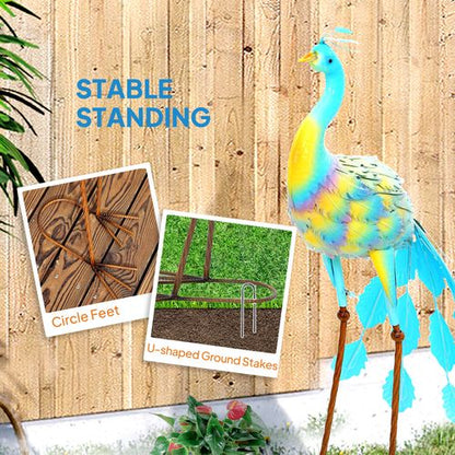 Outsunny Peacock Garden Statue, Metal Garden Gift with Stakes, Multi-Colour