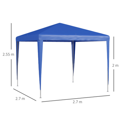 Outsunny Garden Gazebo Marquee Party Tent Wedding Canopy Patio Blue 2.7 x 2.7m
