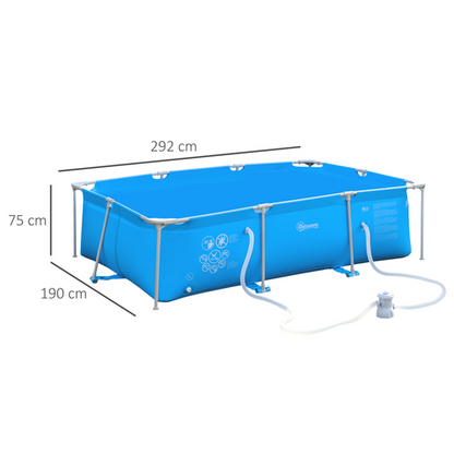 Steel Frame Pool & Filter Pump & Cartridge Rust Resistant 315 x 225 x 75cm Blue